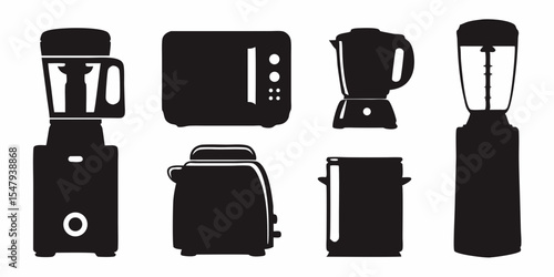 Kitchen appliances vector set black and white illustration for cooking food preparation and home design use silhouette