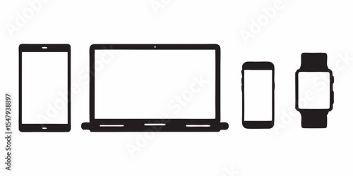 Responsive design devices vector illustration showcasing laptop tablet phone and smartwatch icons set up design silhouette