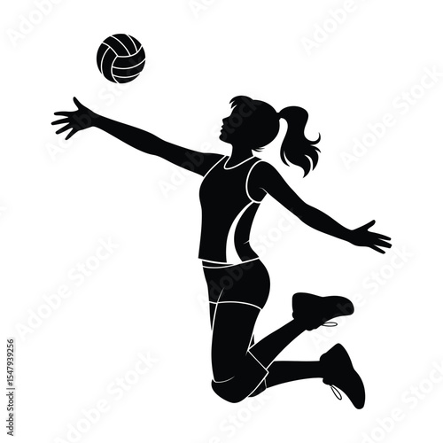 Female Volleyball Player Silhouette in Action Black silhouette