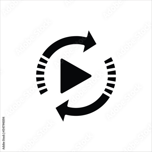 Replay icon. Replay video button symbol. Replay video button icon for web design. Isolated on white background.