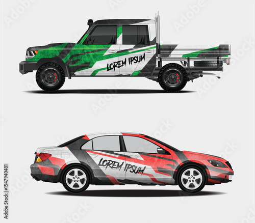 Custom Car Wraps Design Mockups for Pickup and Sedan