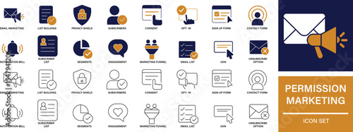 Permission Marketing Icons Email Consent, User Approval, Data Privacy.