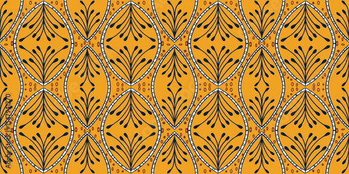African ethnic traditional yellow orange pattern. seamless beautiful Kitenge, chitenge, dutch wax style. fashion design in colorful. botanical abstract motif. floral Ankara prints, African wax prints.