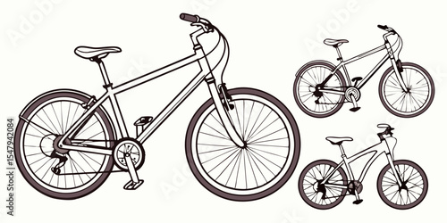 Bicycle illustration set of road bikes mountain bikes and city bikes for cycling and outdoor activities