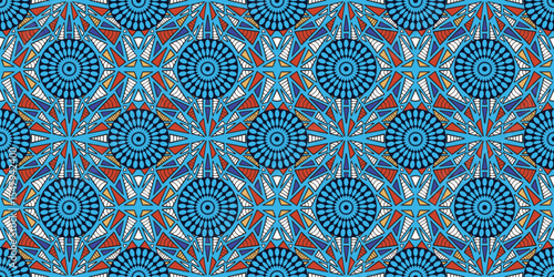 African ethnic traditional blue pattern. seamless beautiful Kitenge, chitenge style. Circle fashion design in blue color. Geometric circle abstract motif. Floral Ankara prints, African wax prints.