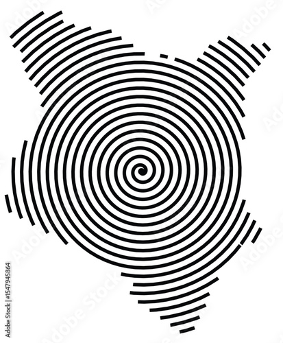 Abstract map of Kenya showing the country with a black spiral line