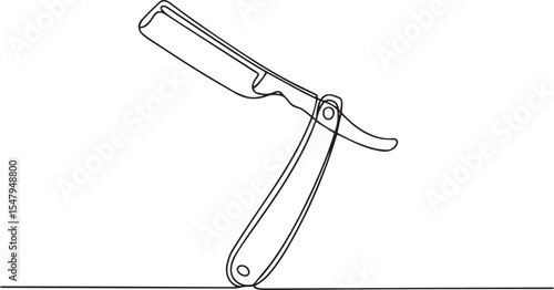 continuous single line drawing of a straight razor with curved handle and blade in elegant black line art on white background
