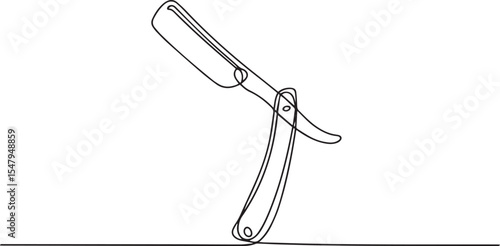 continuous single line drawing of a straight razor with curved handle and blade in elegant black line art on white background