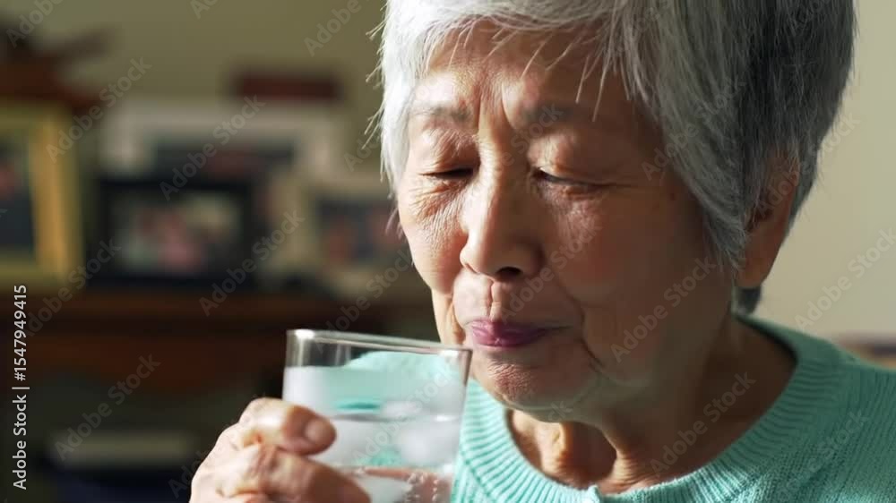 Home, health and old woman drinking water, thirsty and fresh with wellness, relax and retirement. Hydration, pensioner and senior person with liquid diet, retired and enjoying cold drink for detox Home, health and old woman drinking water, thirsty and fresh with wellness, relax and retirement. Hydration, pensioner and senior person with liquid diet, retired and enjoying cold drink for detox