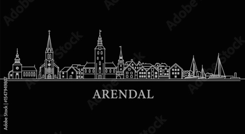 Arendal with Norway City skyline silhouette.
