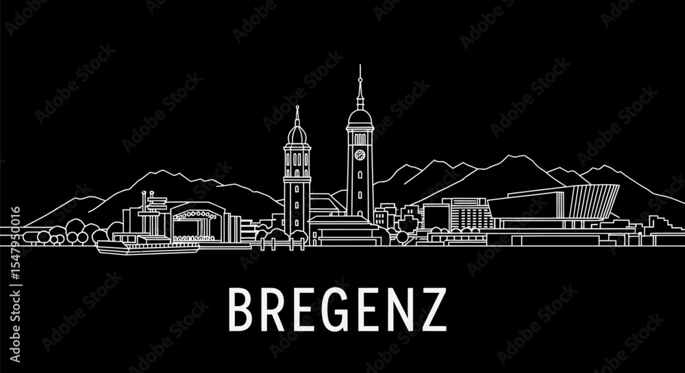 Fototapeta premium Bregenz skyline with Austria Minimalist line art.