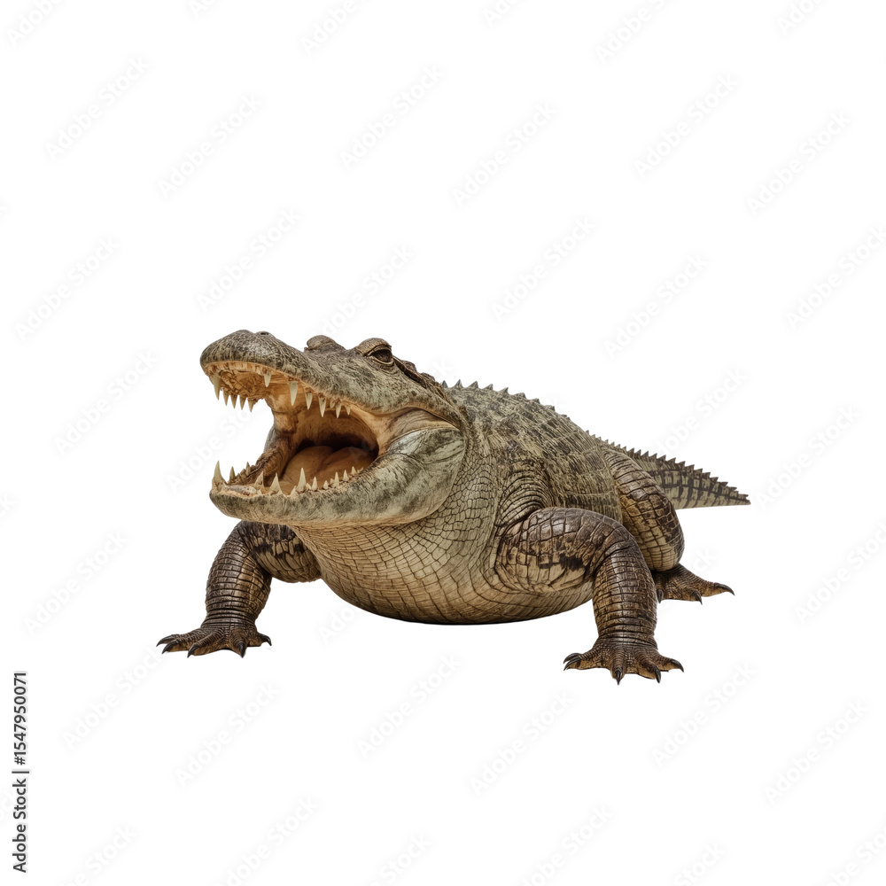 American Alligator with Open Jaws, Close-Up Studio Shot on White Background American Alligator with Open Jaws, Close-Up Studio Shot on White Background