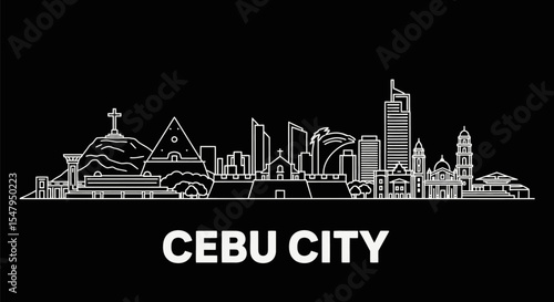 Cebu City Skyline Silhouette with Philippines.