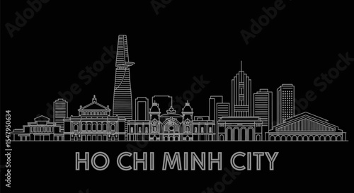 Ho Chi Minh City skyline outline with Vietnam, and black.
