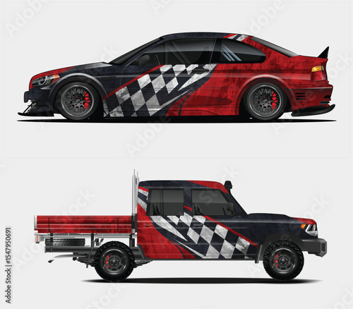 Custom Car and Truck Wraps with Checkered Flag Design