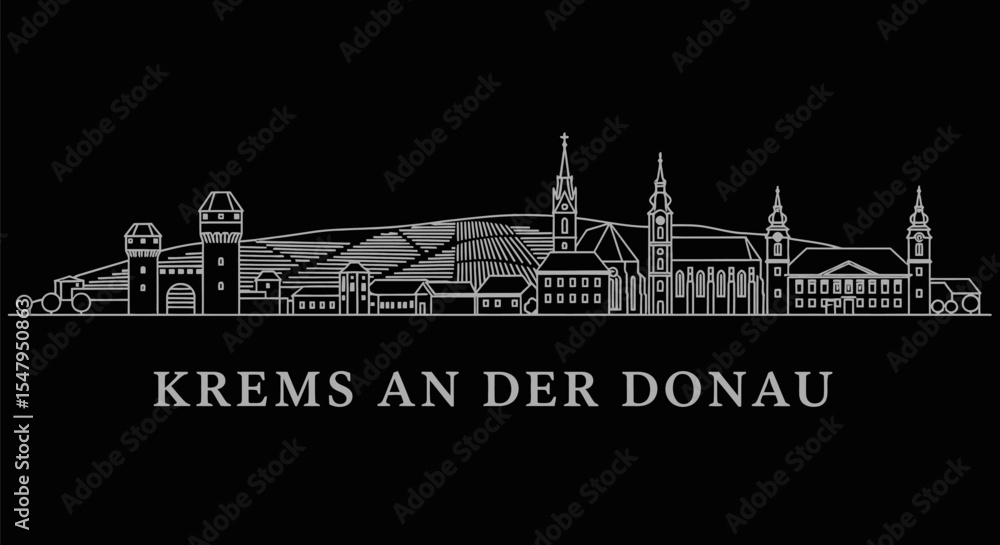Fototapeta premium Krems an der Donau Skyline with White Line Art.