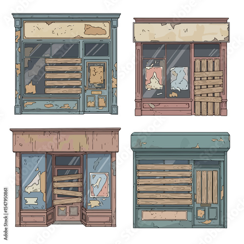 Abandoned shop front building architecture illustration