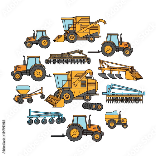 Agricultural machinery farm equipment tractors and harvesters