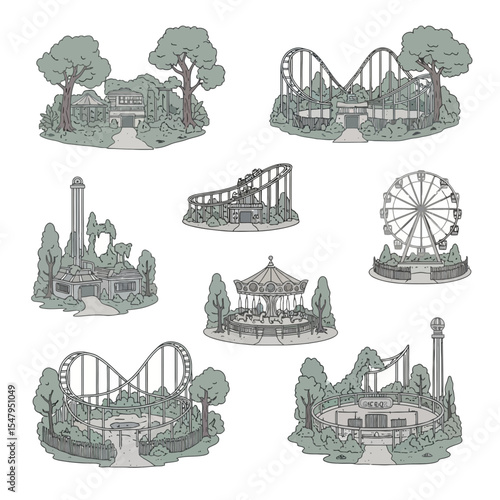 Amusement park rides and attractions concept