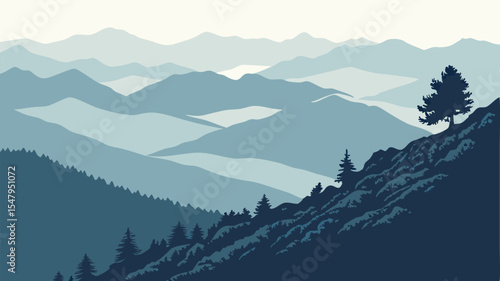 Serene Blue Ridge Mountain Landscape Design Perfect for Branding and Logos