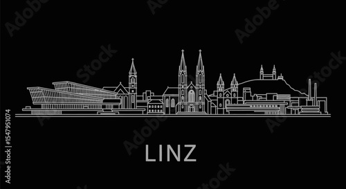 Linz Austria Skyline Silhouette Cityscape.