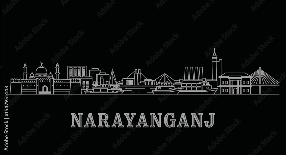 Fototapeta premium Narayanganj Bangladesh Skyline Vector Outline.