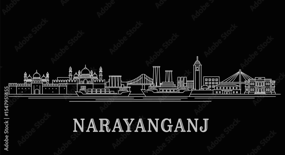 Naklejka premium Narayanganj Skyline Minimal Cityscape Vector.