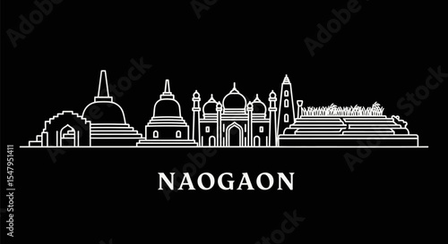 Naogaon with Bangladesh Skyline Landmark, and White line.