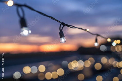 Soft Focus Sunset Sky with String Lights Bokeh image