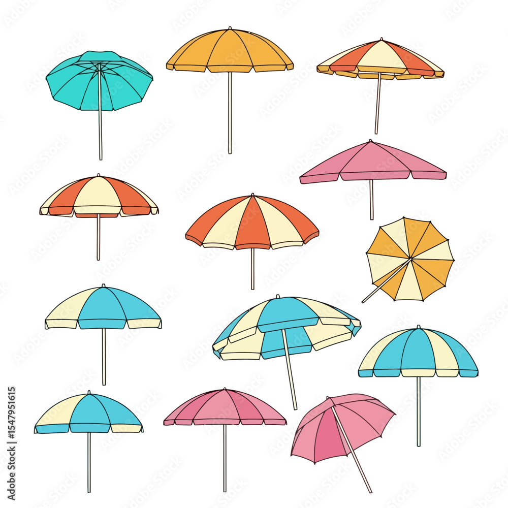 Beach umbrellas collection summer vacation scene Beach umbrellas collection summer vacation scene
