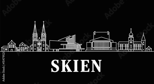 Skien Norway Skyline with Black and White, and Minimal.