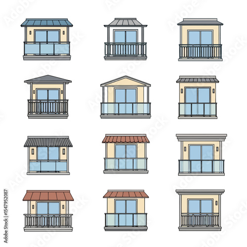 Building balconies facade exterior architecture collection set