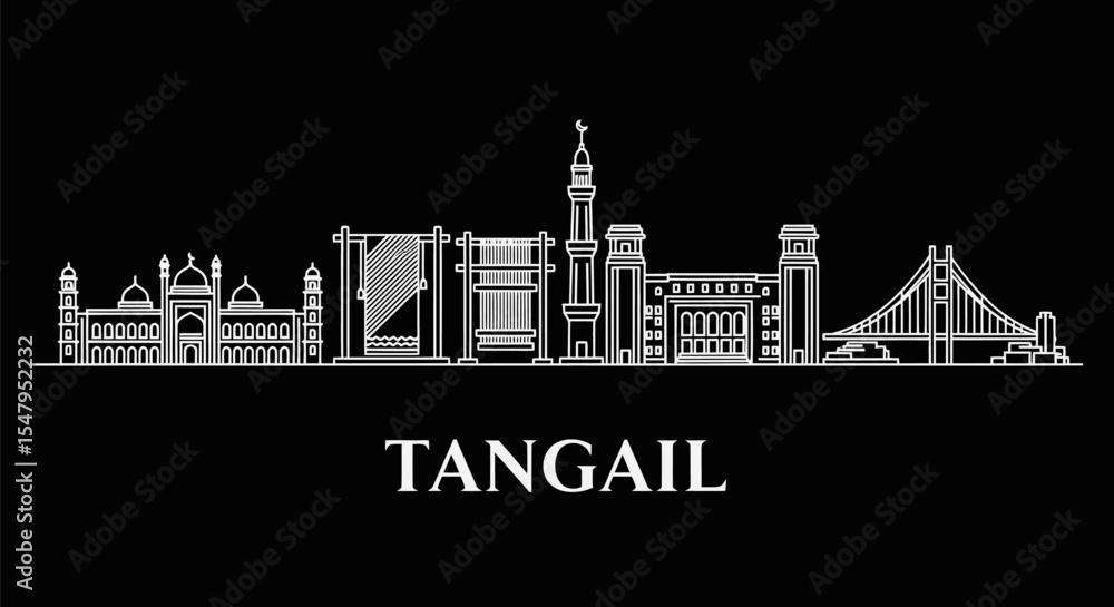 Fototapeta premium Tangail with Bangladesh Skyline Landmark Black.