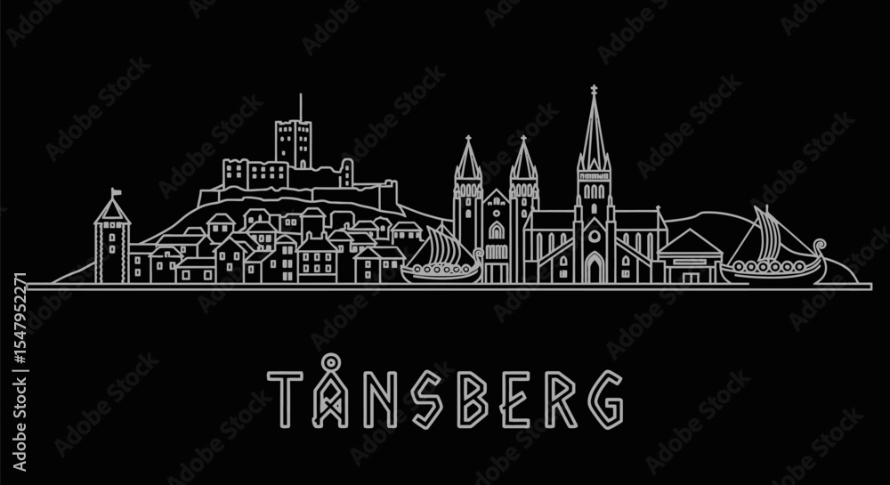 Fototapeta premium Tnsberg with Norway City Skyline Outline.