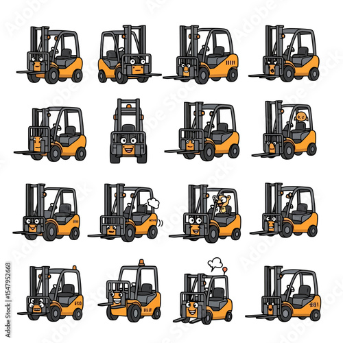 Cartoon forklifts characters machines equipment transportation