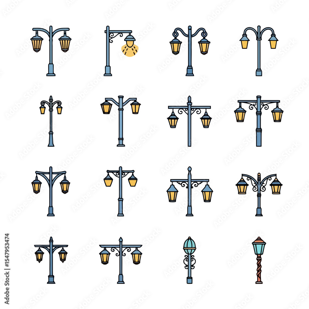 Fototapeta premium Classic streetlights lantern set outdoor decor