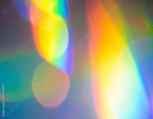 Crystal rainbow light leaks photo overlay background with lens flare effect, scratches dust dirty film grain texture with heavy noise