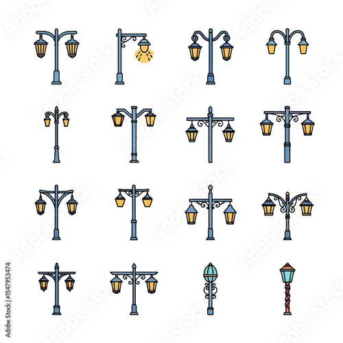 Classic streetlights lantern set outdoor decor