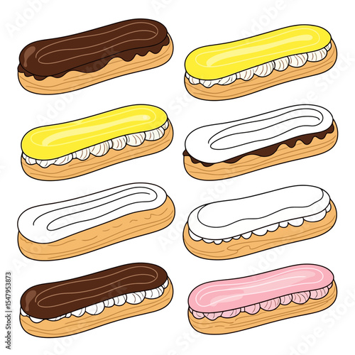 Colorful eclairs assortment, bakery dessert, sweet food