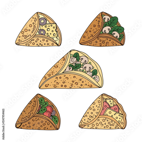 Crepes with assorted fillings cartoon food