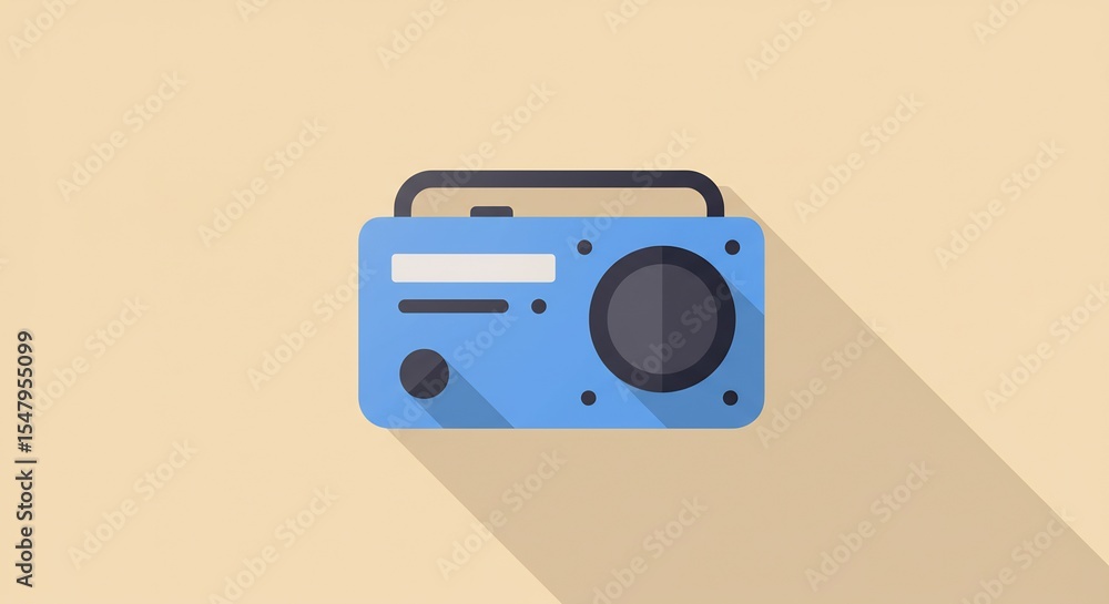 Fototapeta premium Blue Retro Radio Flat Design Illustration