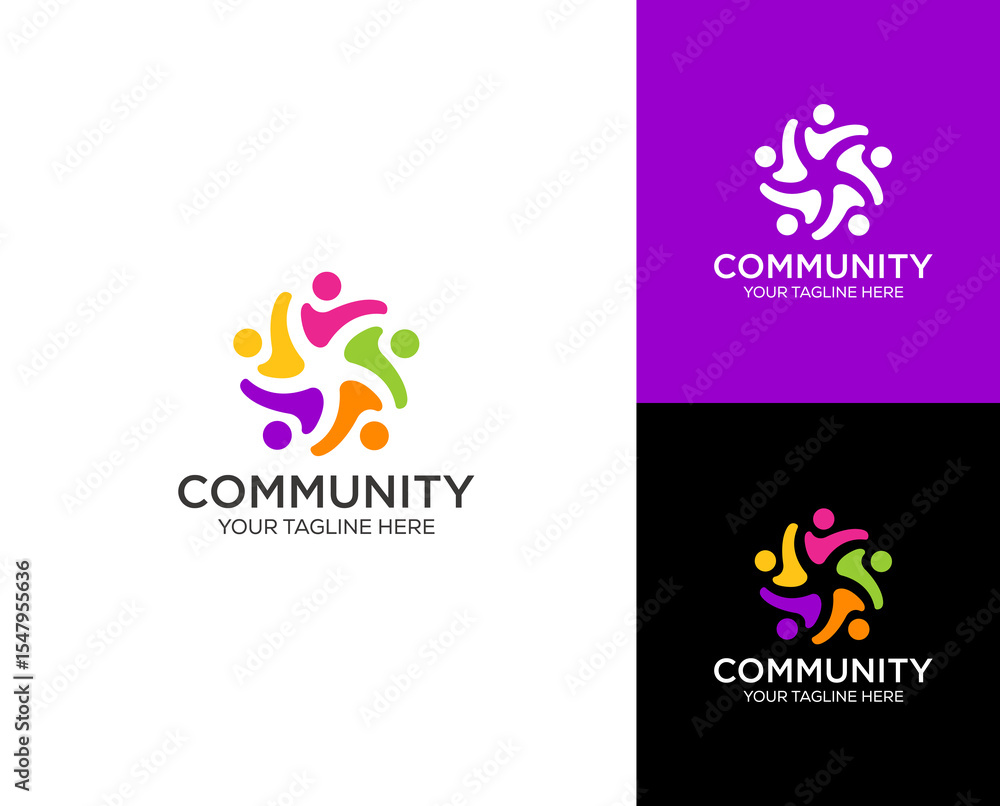 Fototapeta premium Community unity people team work logo design concept