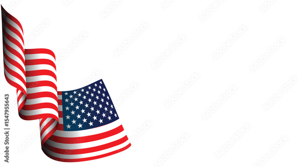 Obraz premium American flag waving, red and white stripes, blue stars, isolated, patriotic, design element, graphic, illustration, banner, background, template, corner, space,