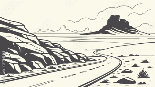 Scenic Desert Highway Road Trip Landscape with Monument Valley Buttes