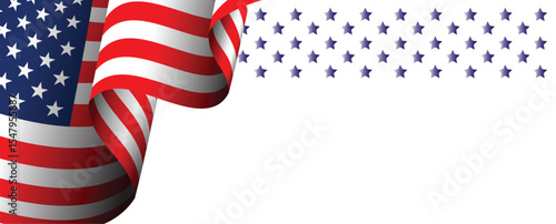 American flag waving design with stars, patriotic background, template