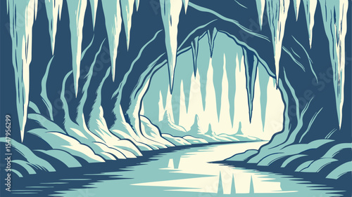 Stunning Ice Cave River Landscape Design perfect for branding logos and website backgrounds