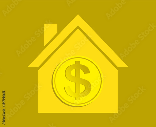 Golden house with dollar coin representing real estate investment