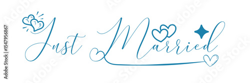 JUST MARRIED lettering, vector illustration. JUST MARRIED lettering card background. Modern handmade calligraphy about JUST MARRIED. Eps 10.