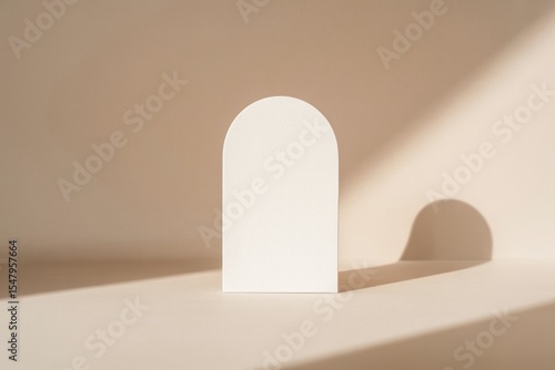 White Arch Shape on Beige Background Soft Light Minimalist Scene