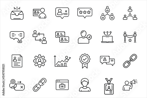 Online Networking Icons Set  Vector Icons of Profiles, Followers, Verified Accounts, and Social Engagement